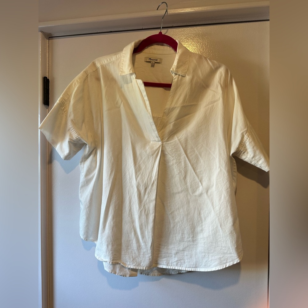 Madewell button back short sleeve poplin top